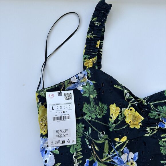 ZARA NWT WOMAN SS24 BLACK/YELLOW FLORAL PRINT MIDI DRESS Large $80 Ref 2157 052 - Picture 11 of 15